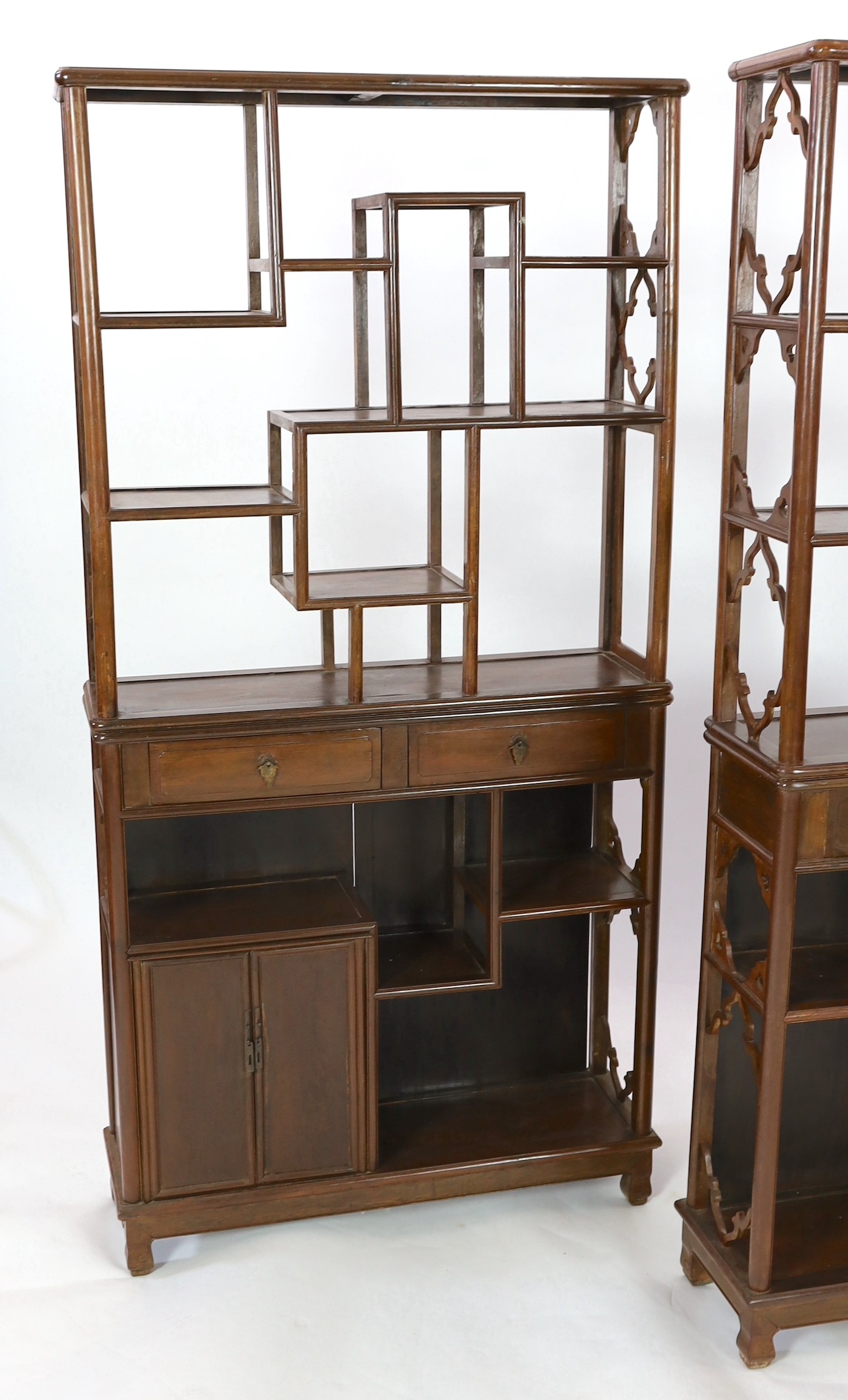 A pair of Chinese jichimu display cabinets, W.90cm D. 27cm H.181cm